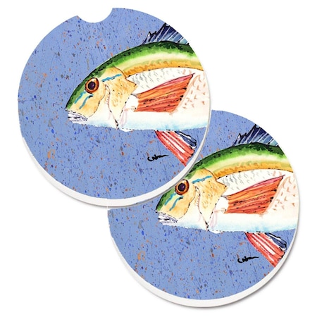 Carolines Treasures Rainbow Trout on Blue Set of 2 Cup Holder Car Coaster 8534CARC